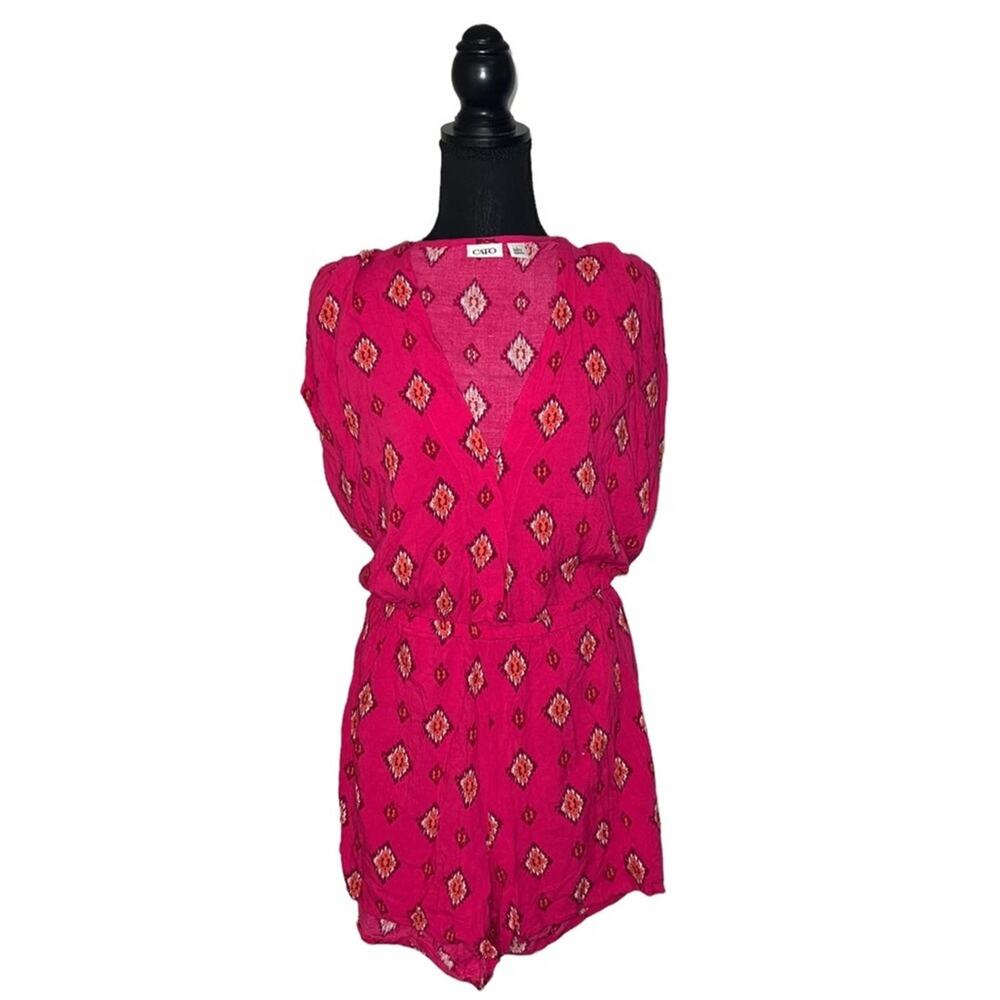 Cato Patterned Romper Hot Pink Elastic Waist Shorts Outfit Diamonds Women’s L